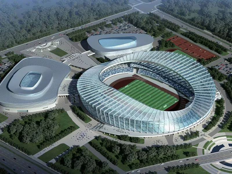 Rūpnieciski ražota tērauda konstrukcija sporta centra kompleksam