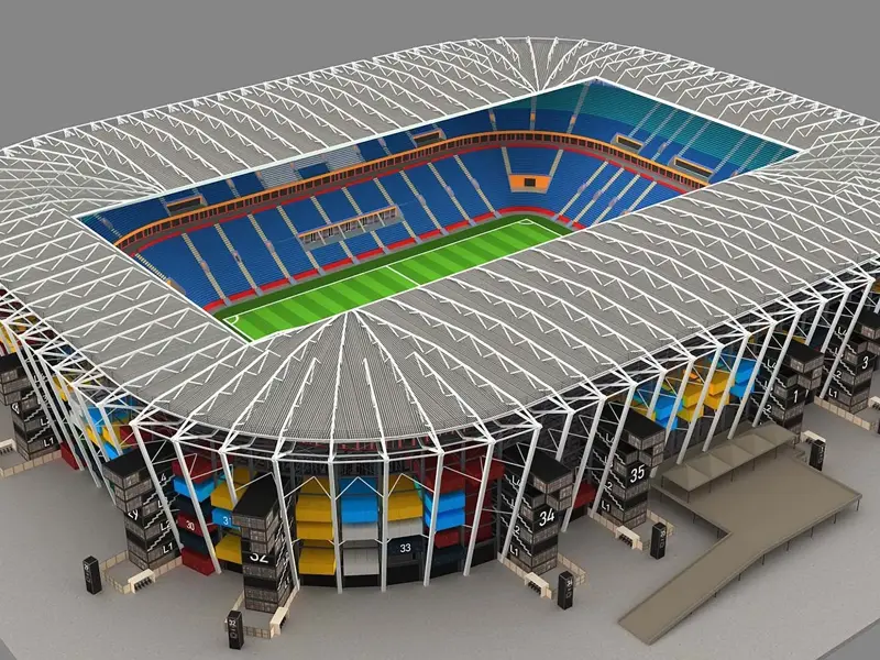 Tērauda karkasa moduļu samontēts stadions